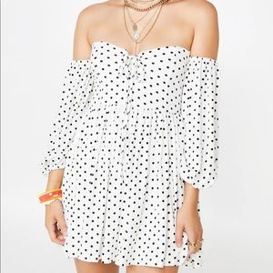 Off the shoulder polka dot mini dress